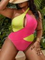 SHEIN Swim SXY Plus Size Women's Color Block Halter Swimsuit