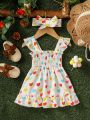 Baby Girl Heart Pattern Double Layer Ruffle Strap Sundress