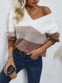 Loose Fit Color Block Drop Shoulder Sweater