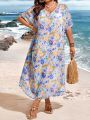 SHEIN Swim Vcay Plus Size Women's Beachwear Romantic Floral Print Cover-Up Dress