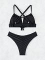 SHEIN Swim Vcay Hollow Out Detailing Solid Color Bikini Swimsuit Set