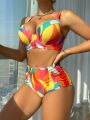 SHEIN DD+ Women'S Full Printed Cross Back Swimsuit Set