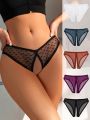 SHEIN 5pcs/set Open Crotch Mesh Sexy Triangle Panties