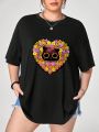 Tobefonseca Plus Size Cartoon Graphic Round Neck Tee