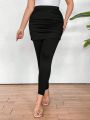 Women's Plus Size Elastic Waist Pleated 2 In 1 Leggings