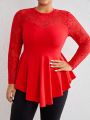 SHEIN Privé Plus Contrast Lace Peplum Tee