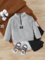 SHEIN Baby Boy Letter Patched Zipper Front Sweatshirt