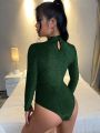 SHEIN SXY Mock Neck Glitter Bodysuit