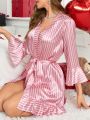 Valentine's Day Stripe Patterned Women's Bathrobe