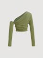 SHEIN MOD Solid Color Asymmetric Neckline Top