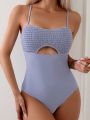 Women's Halter Plunging V-Neck Hollow Out Splicing One-Piece Swimsuit