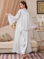 Ladies' Imitation Silk Camisole Dress And Burnout Mesh Bell Sleeve Robe 2pcs Set