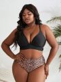 SHEIN Swim Vcay Plus Size Women's Leopard Print Swimsuit Set