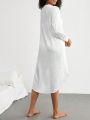 SHEIN Leisure Women's Notch Neck Long Sleeve Homewear Nightgown Dress