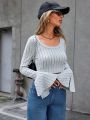 SHEIN Essnce Grey Short Flare Sleeve T-shirt