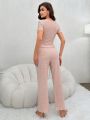 Women's Lettuce Trim Net Knit Sleepwear Set