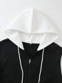 Men's Plus Size Color Blocking Zip-up Hooded Sweatshirt