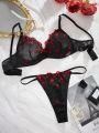 Women'S Embroidered Mesh Lingerie Set, Valentine'S Day Collection