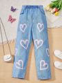 SHEIN Kids EVRYDAY Tween Girl Casual Heart Printed Long Pants