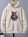 Male Teenagers Casual Bear Pattern Hooded Fleece Sweatshirt