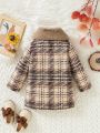 Baby Girl Plaid Print Borg Collar Flap Detail Coat