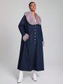 KAYPHORIA Fuzzy Collar Button Front Denim Coat