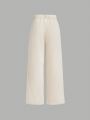 SHEIN Kids HYPEME Teenage Girls' Casual Solid Color Wide-Leg Straight Pants With Woven Textured Fabric For Street Style