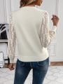 SHEIN Frenchy Round Neck Long Sleeve Sweater Top With Lace Panel