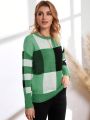 Women's Contrast Color Round Neck Sweater