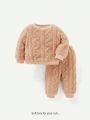 Cozy Cub Baby Girls' Solid Color Thickened Drop Shoulder Sweatshirt And Pants Two-piece Set