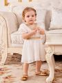 SHEIN Baby Girl Casual Holiday Style Short Sleeve Waist-Cinching Dress With Golden Tape