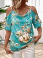 Flower Print Off Shoulder Women'S Shirt