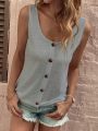 SHEIN LUNE Ladies' Solid Color Casual Button Detail Vest