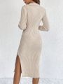 SHEIN Frenchy Solid Color Split Hem Sweater Dress