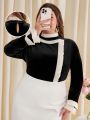 SHEIN Privé Plus Size Elegant Patchwork Long Sleeve T-shirt