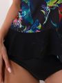 SHEIN Swim Classy Mesh Splicing Holographic Printed Bikini Set