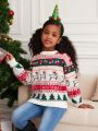 SHEIN Girls Christmas Pattern Drop Shoulder Sweater