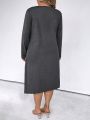 SHEIN LUNE Women'S Plus Size Round Neck Asymmetrical Hemline Dress