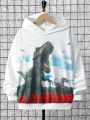 SHEIN Boys' Dinosaur Print Hooded Loose Knit Sweater For Casual Wear, Youth