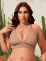 SHEIN Swim Vcay Plus Solid Lace Up Backless Bikini Top