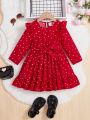 SHEIN Kids SUNSHNE Little Girls' Loose Fit Polka Dot Woven Dress With Round Neck And Flying Sleeves