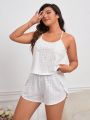 Plus Size Women'S Hollow Out Camisole Top And Shorts Pajama Set