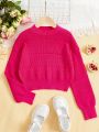 SHEIN Tween Girls' Stand Collar Long Sleeve Straight Hem Simple Sweater Pullover