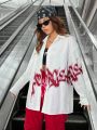 SHEIN Coolane Ladies' Oversized Shirt With Graffiti Text Print