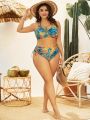 SHEIN Swim Vcay Plus Size Tropical Printed Drawstring Side Bikini Swimsuit Set