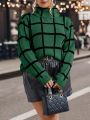 Plus Size Plaid Turtleneck Pullover