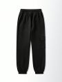 Women's Black Sweatpants With Letter Print And Elastic Cuffs