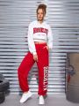 SHEIN Teen Girl Letter Graphic Drop Shoulder Hoodie & Sweatpants