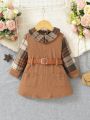 Baby Girls' Elegant Patchwork Dress, Perfect For Outdoor Photography, Autumn And Winter