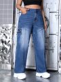 SHEIN SXY Plus Size Jeans With Decorative Pockets